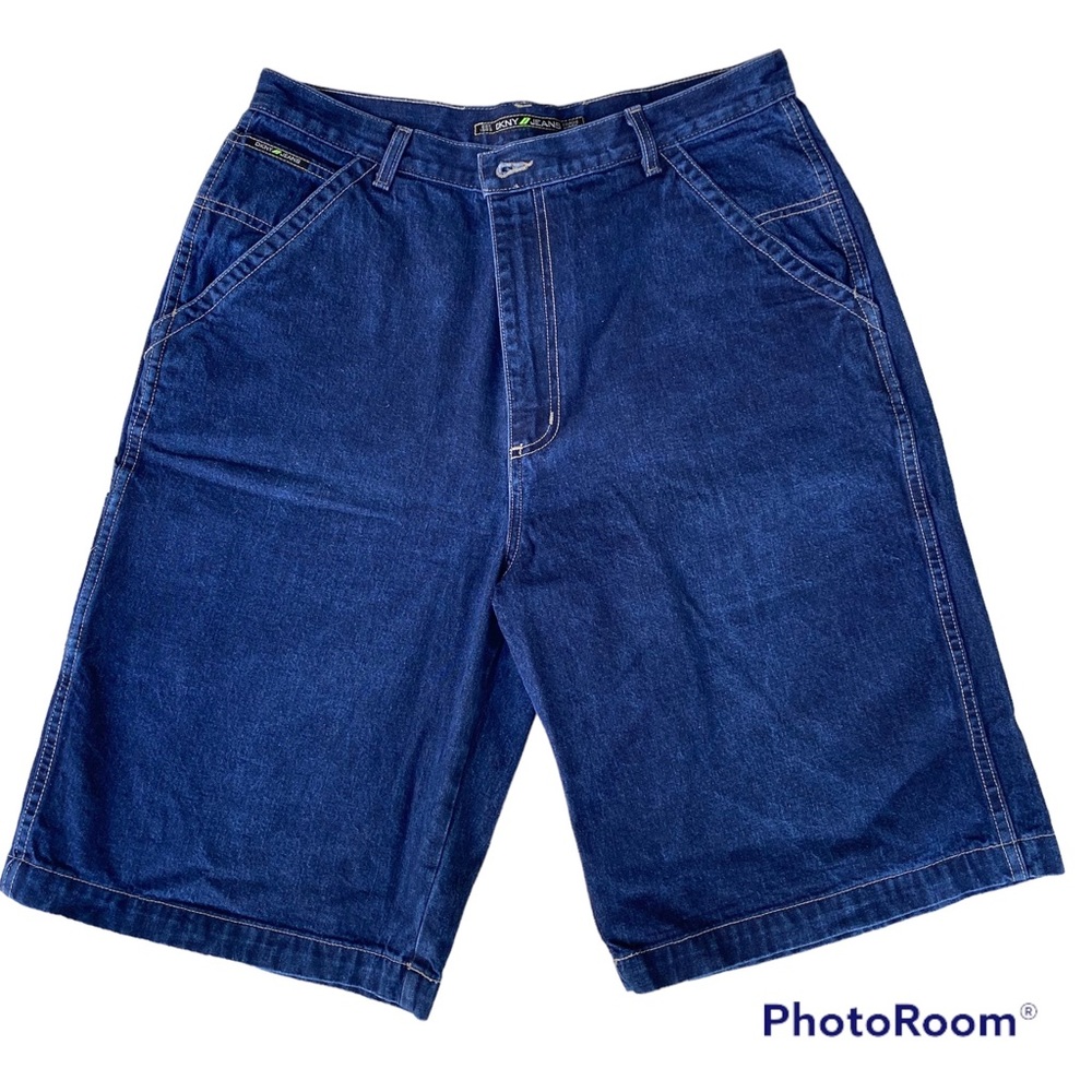 DKNY Denim USA Made Shorts Blue Jean 80s 90s Size 36 Baggy Hip Hop Vintage